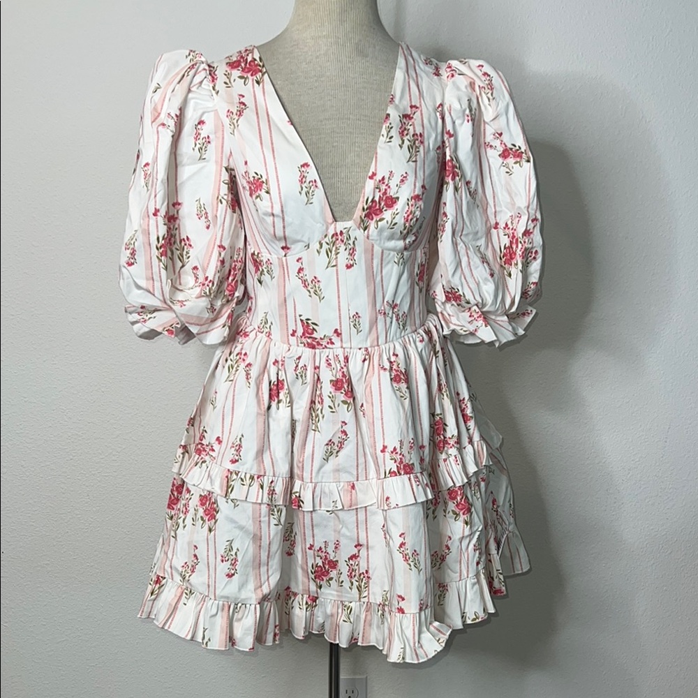 ASOS Luxe Floral Blouson Sleeve Skater Mini Dress